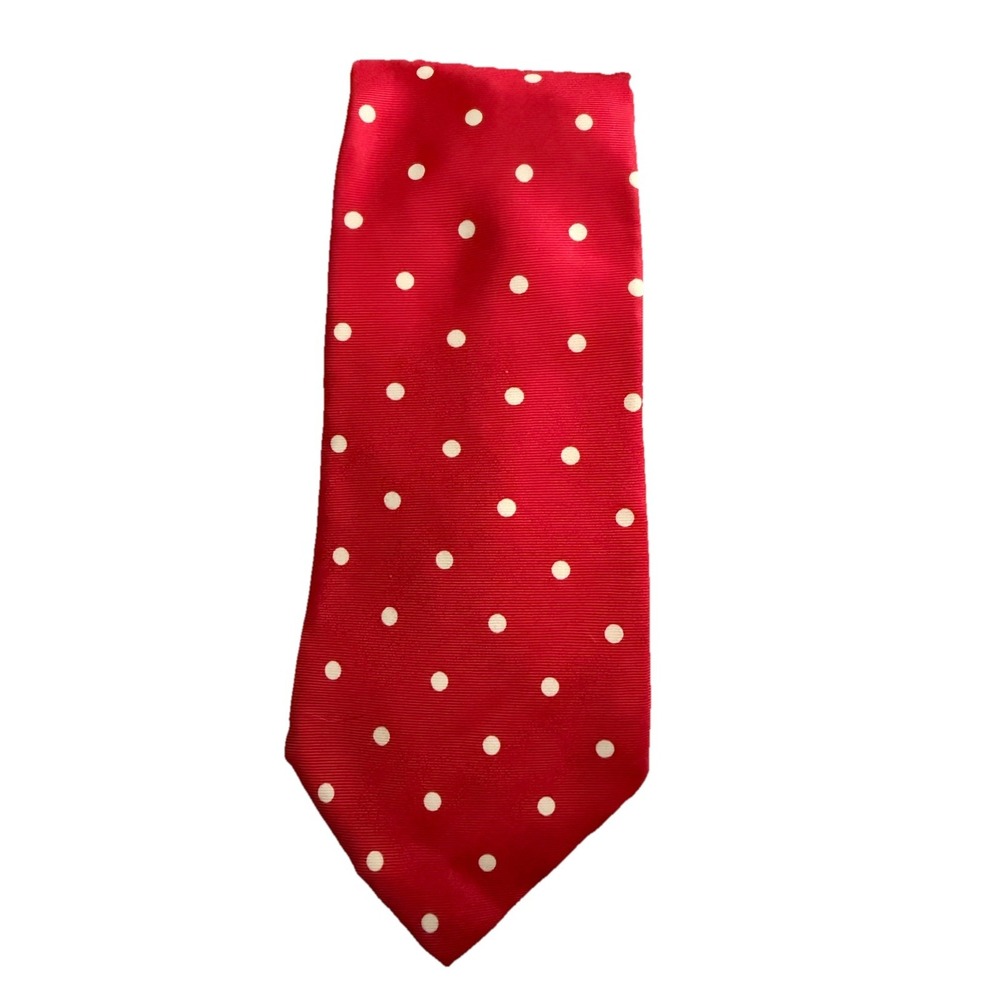 Vintage Rooster Tie Necktie Red With Polka Dots‎ 100% Silk